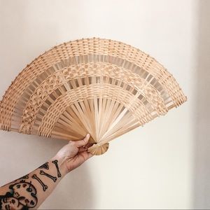 Large Vintage Woven Decor Fan